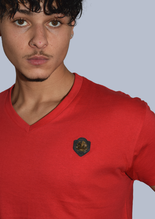 T-Shirt Colle V Rouge 100% ECO - HOMME
